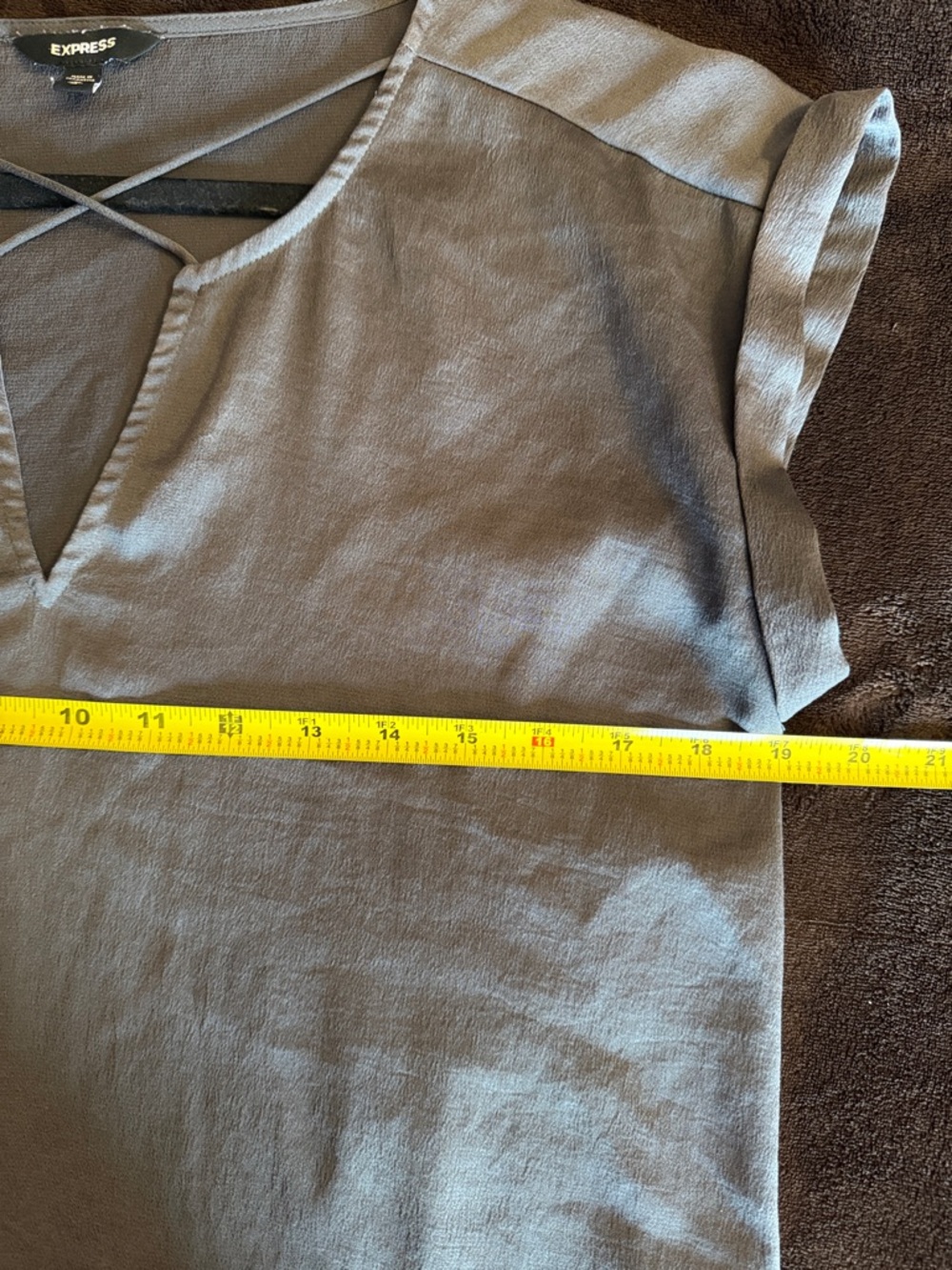 Express Gray Short-Sleeve Blouse with Cross Strap - Picture 4 of 5